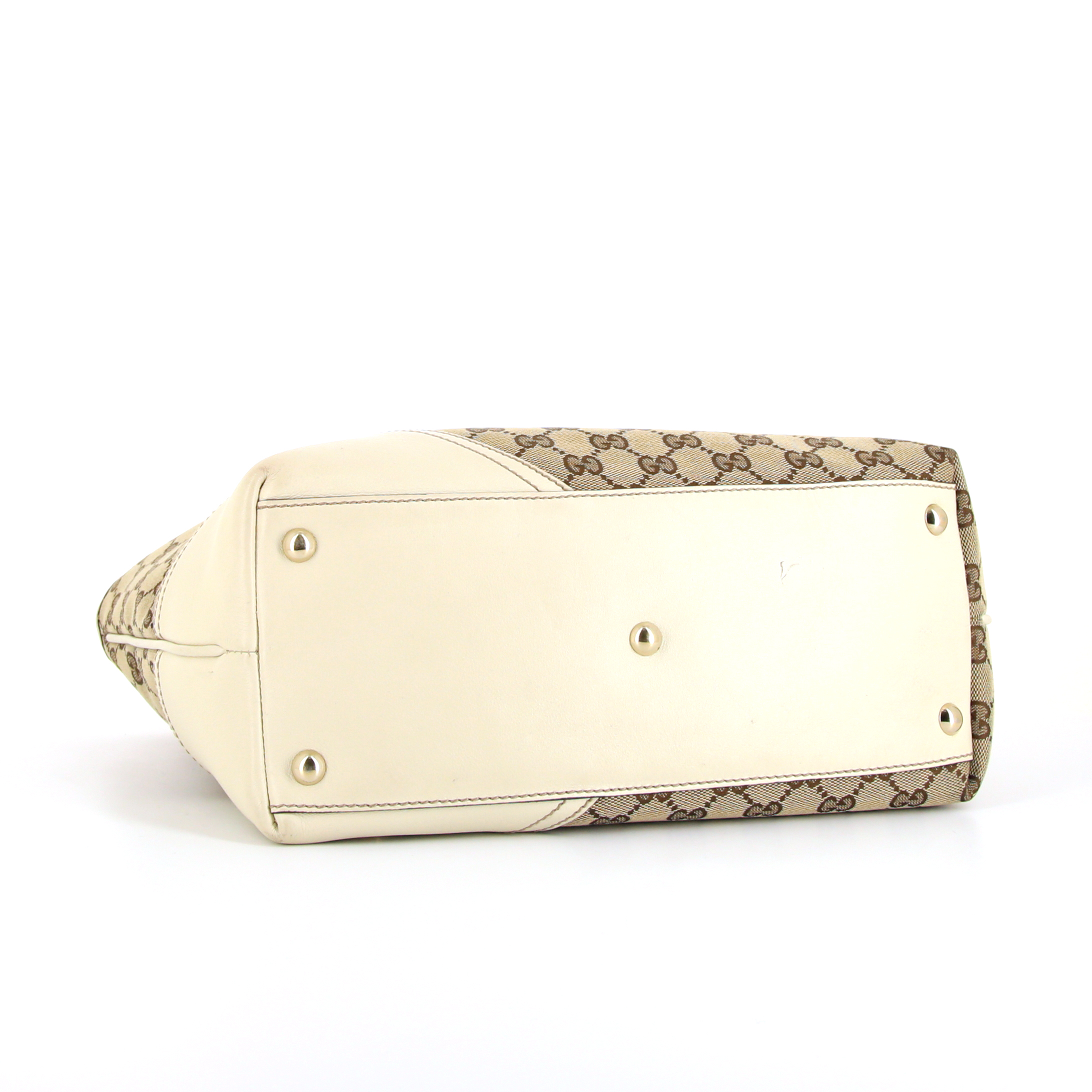 Sac cabas Gucci Britt en toile siglée beige et cuir blanc-cassé - Detail D4