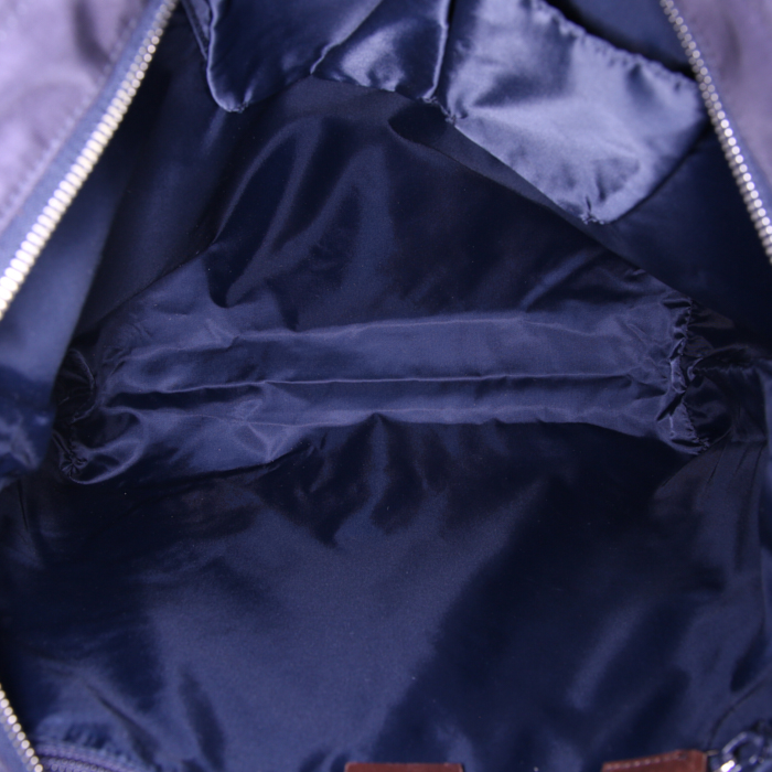 Borsa a tracolla Gucci in tela blu marino rossa e grigia e pelle marrone - Detail D2