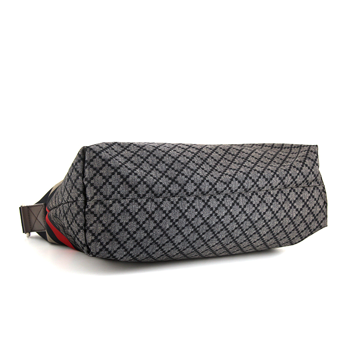 Borsa a tracolla Gucci in tela blu marino rossa e grigia e pelle marrone - Detail D4