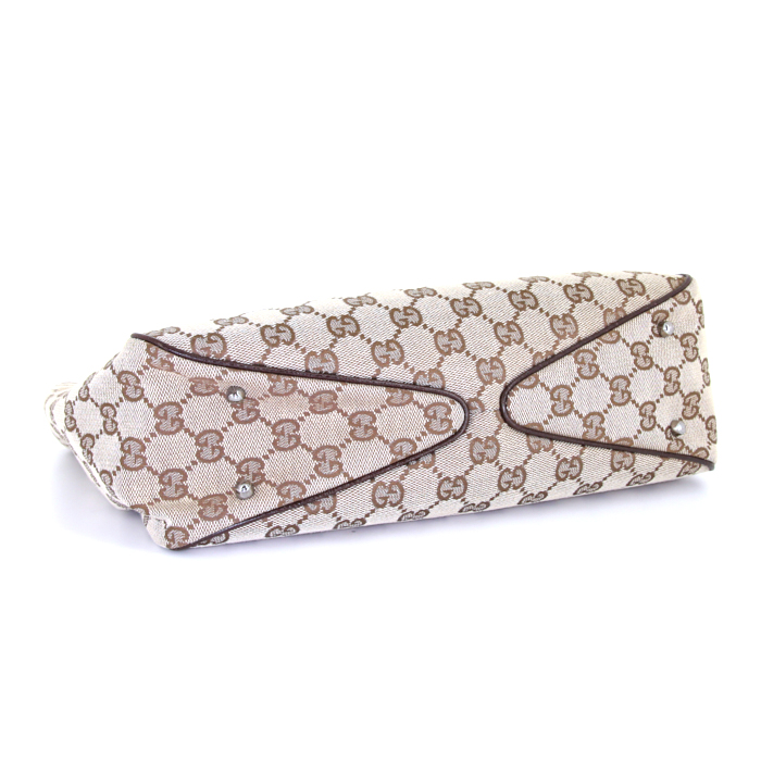 Sac à main Gucci en toile monogram beige et cuir marron - Detail D4