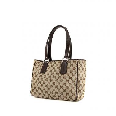 Borsa Gucci in tela monogram beige e pelle marrone