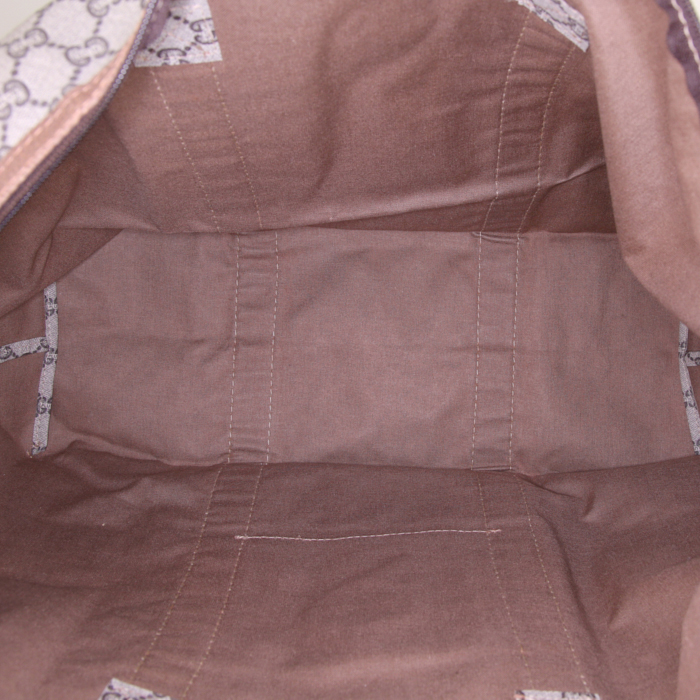 Gucci Web Tote weekend bag in beige monogram canvas and brown leather - Detail D2