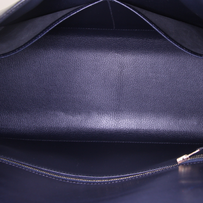 Hermes Kelly 35 cm handbag in navy blue box leather - Detail D3