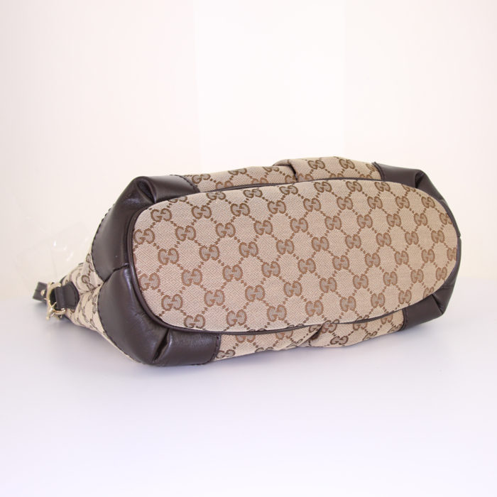 Borsa Gucci Sukey modello medio in tela monogram beige e pelle marrone - Detail D5