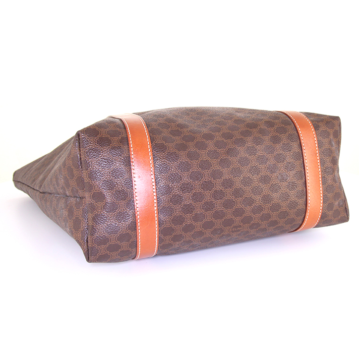 Celine Vintage shopping bag in brown monogram canvas and brown leather - Detail D4