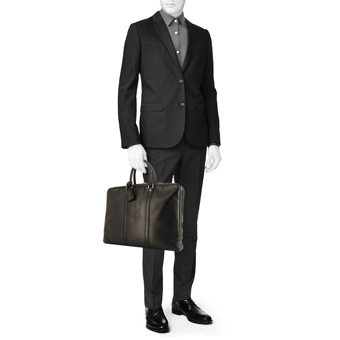 Louis Vuitton Voyage briefcase in black epi leather - Detail D1