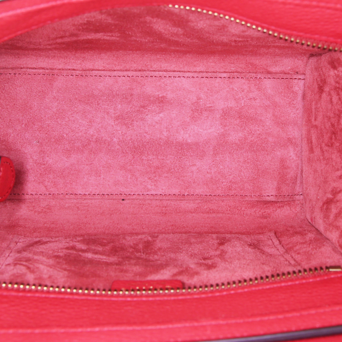 Borsa Celine Luggage Micro in pelle martellata rossa - Detail D3