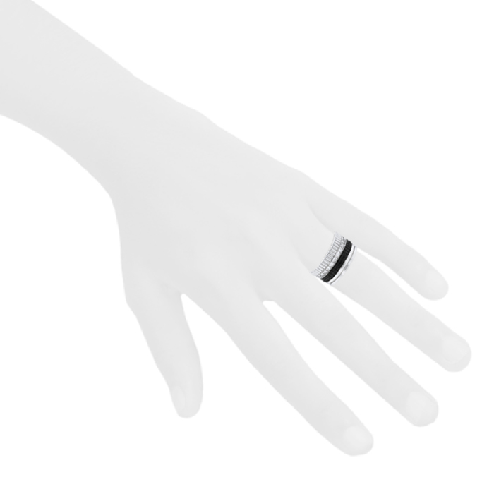 Anello Boucheron Quatre Black Edition modello grande in oro bianco, diamanti e ceramica nera - Detail D1