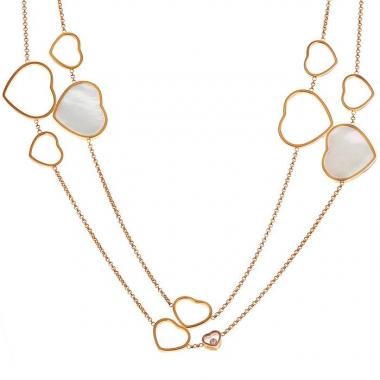 Chopard Happy Heart long necklace in pink gold, diamonds and mother of pearl