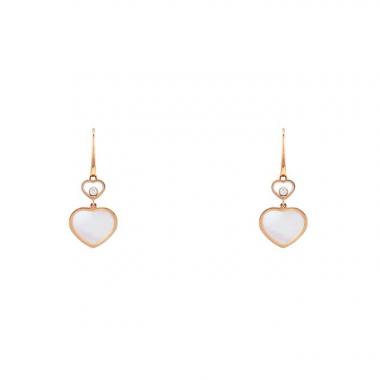 Pendientes Chopard Happy Heart en oro rosa,  nácar y diamantes