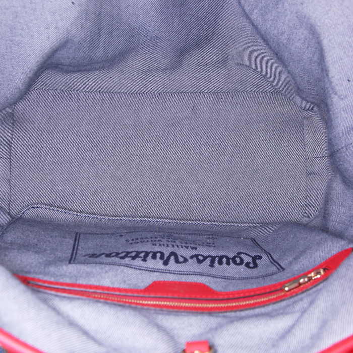 Bolso Cabás Louis Vuitton Neverfull modelo mediano en denim azul y cuero rojo - Detail D2