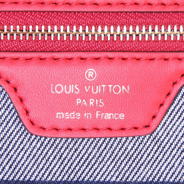 Bolso Cabás Louis Vuitton Neverfull modelo mediano en denim azul y cuero rojo - Detail D3