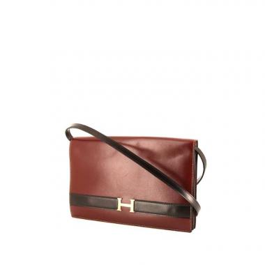 Hermes Annie handbag/clutch in burgundy and brown leather