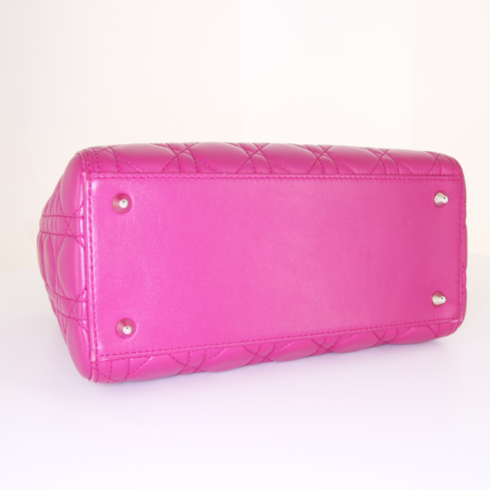 Borsa Dior Lady Dior modello medio in pelle cannage rosa fucsia - Detail D5