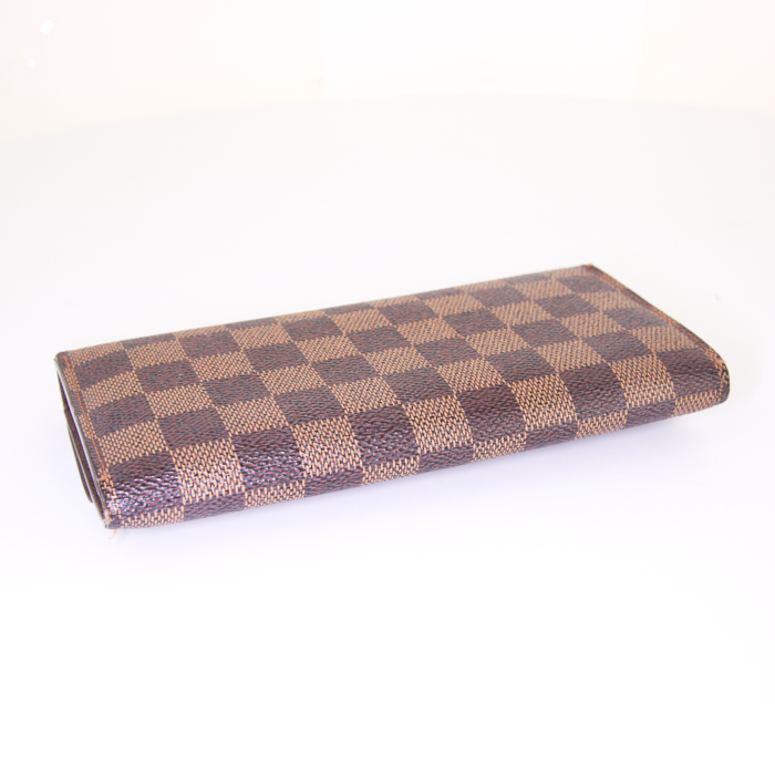 Louis Vuitton Sarah wallet in brown damier canvas and brown leather - Detail D4