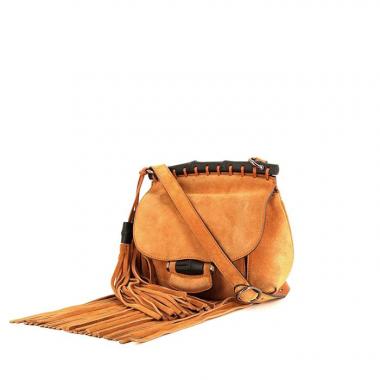Bolso bandolera Gucci Fringe Bag en ante naranja y bambú marrón