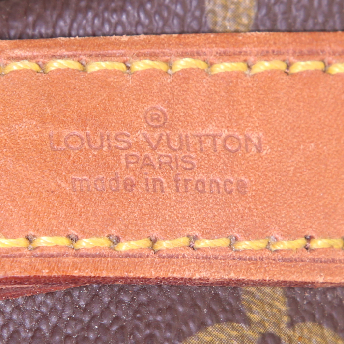 Sac de voyage Louis Vuitton Keepall 60 cm en toile monogram marron et cuir naturel - Detail D4