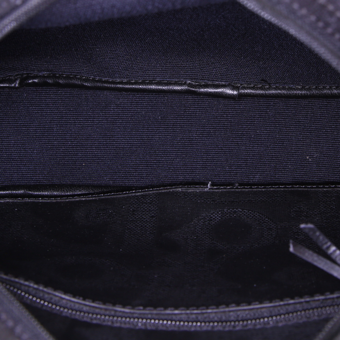 Sac bandoulière Dior Vintage en toile monogram noire et cuir noir - Detail D2