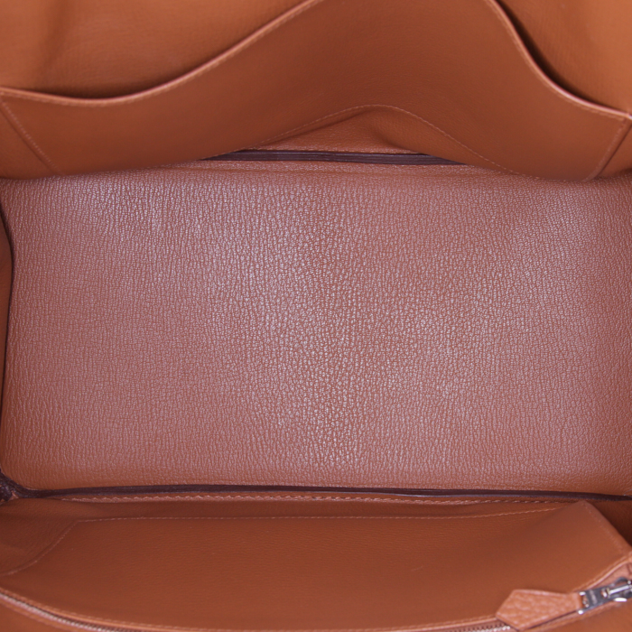 Hermes Birkin 35 cm handbag in orange, red, Bleu Hydra and fawn togo leather - Detail D2