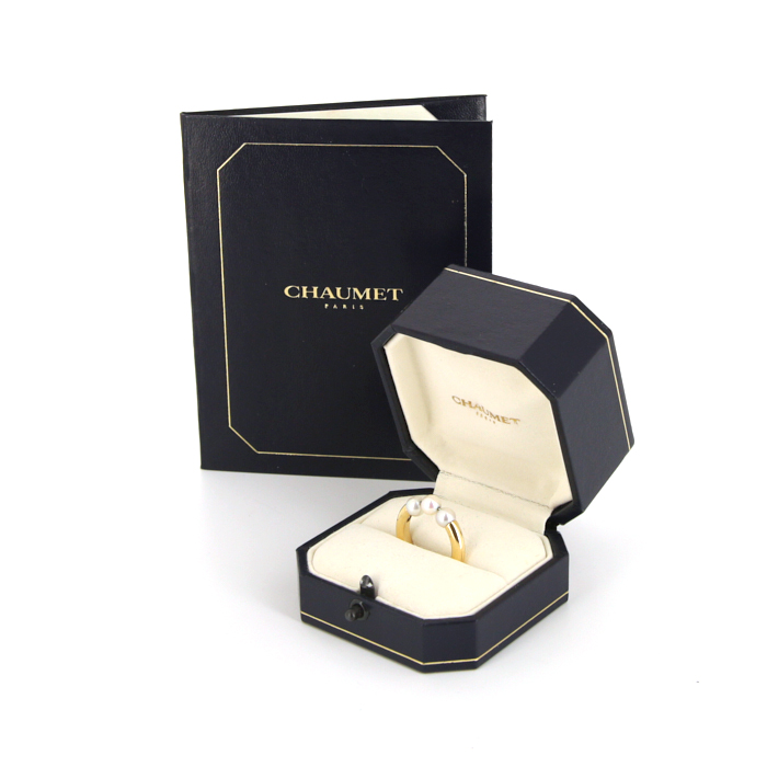 Sortija época años 80 Chaumet en oro amarillo y perlas - Detail D2