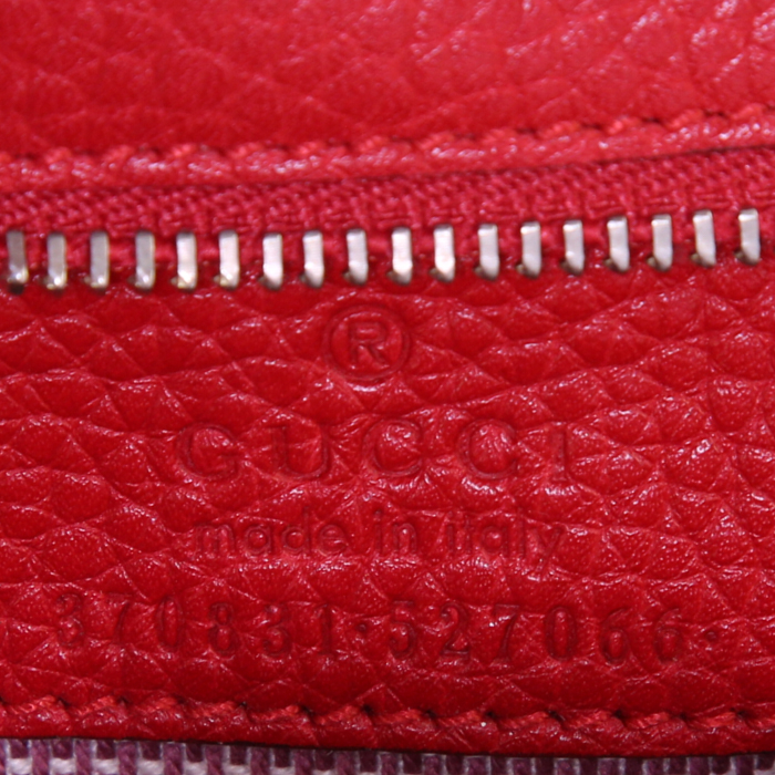 Gucci Bamboo shoulder bag in red grained leather and bamboo - Detail D4