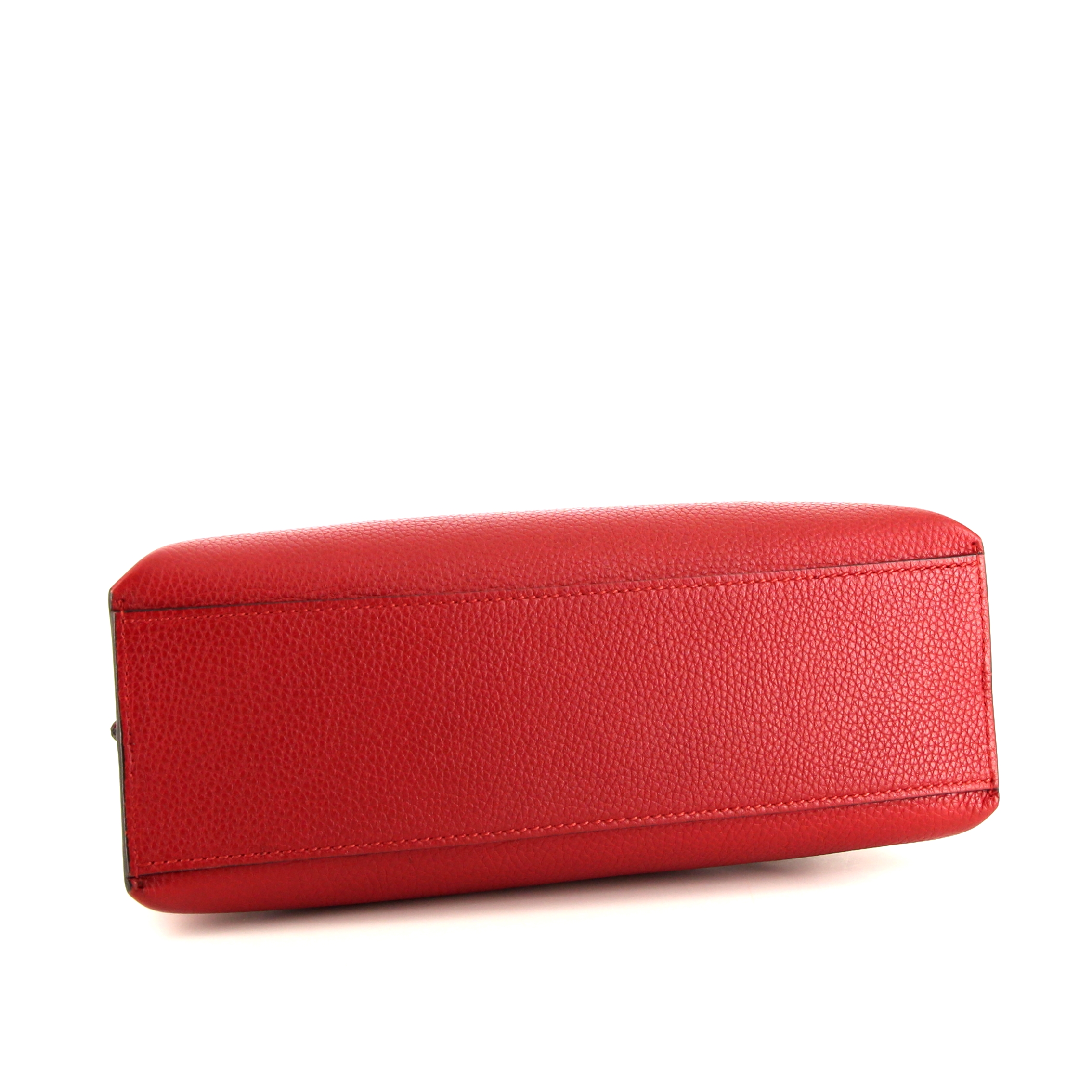 Sac bandoulière Gucci Bamboo en cuir grainé rouge et bambou - Detail D5