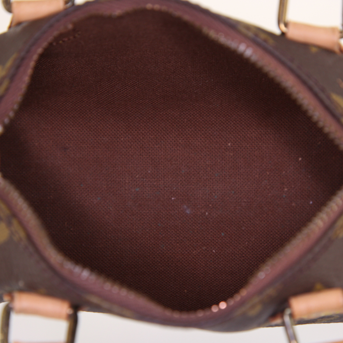 Louis Vuitton Nano Speedy handbag in brown monogram canvas and natural leather - Detail D3