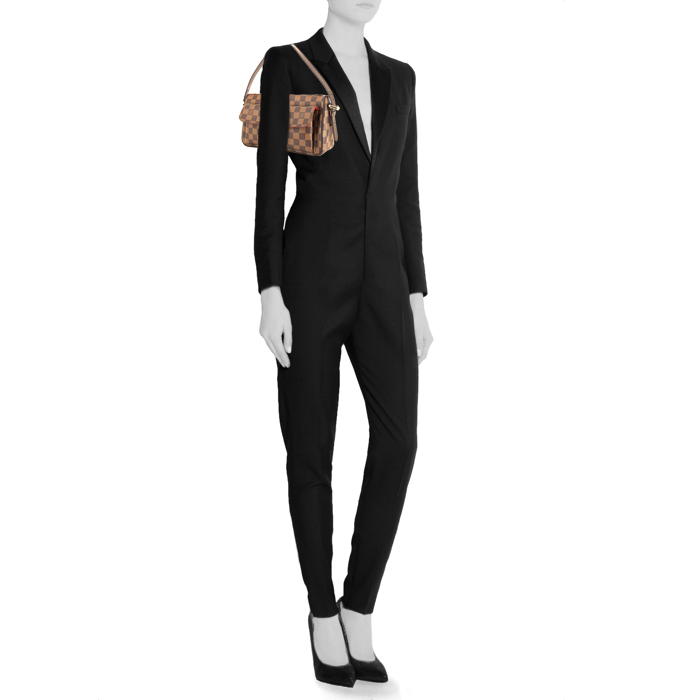 Borsa Louis Vuitton Ravello in tela a scacchi marrone e pelle marrone - Detail D1