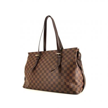 Bolso de mano Louis Vuitton Chelsea en lona a cuadros revestida ébano y cuero esmaltado marrón