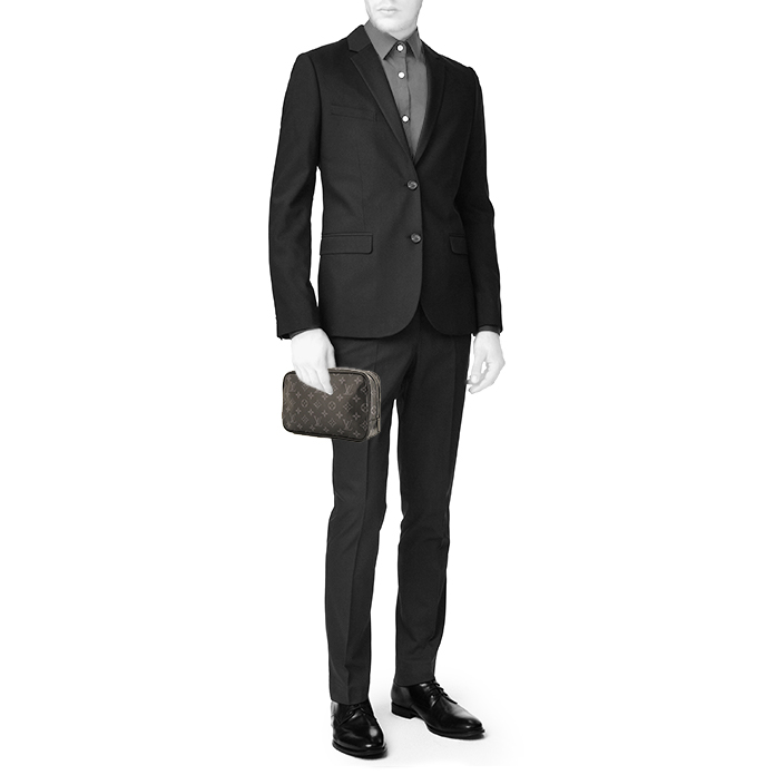 Bolsito de mano Louis Vuitton PocheToilette26 modelo grande en lona Monogram negra y gris - Detail D1