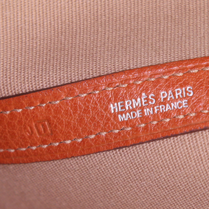 Shopping bag Hermes Garden in tela arancione e pelle arancione - Detail D3