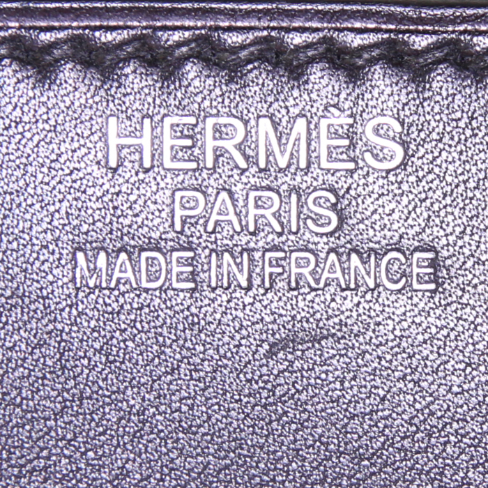 Borsa da viaggio Hermes Haut à Courroies - Travel Bag in tela bicolore beige e nera e pelle nera - Detail D3
