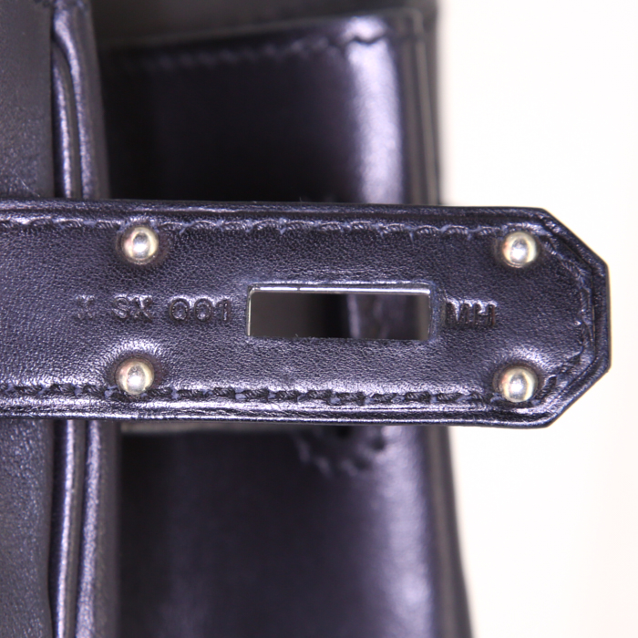 Bolsa de viaje Hermes Haut à Courroies - Travel Bag en lona bicolor beige y negra y cuero negro - Detail D4