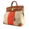 Sac de voyage Hermes Haut à Courroies - Travel Bag en toile bicolore beige et orange et cuir naturel - 00pp thumbnail