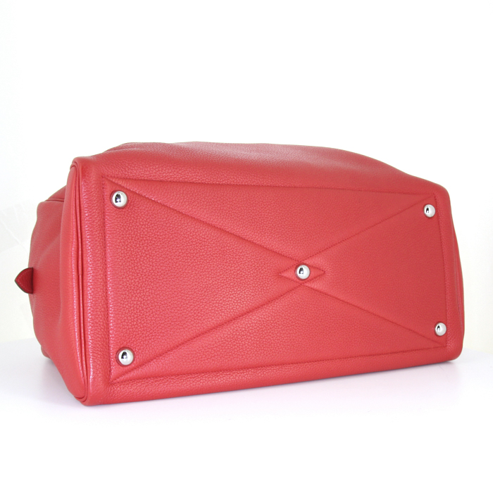 Borsa da viaggio Hermes Victoria in pelle togo rossa - Detail D4