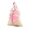 Shopping bag Saint Laurent Cabas YSL in tela beige con motivo a cuori e pelle rosa - 00pp thumbnail