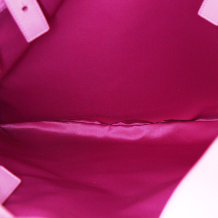 Saint Laurent Cabas YSL shopping bag in beige canvas and pink leather - Detail D2