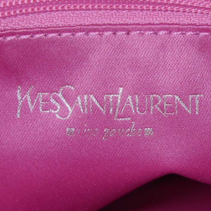 Saint Laurent Cabas YSL shopping bag in beige canvas and pink leather - Detail D3