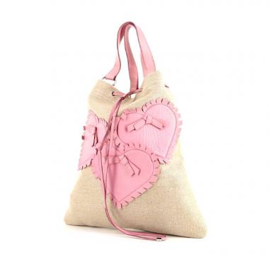 Bolso Cabás Saint Laurent Cabas YSL en lona beige y cuero rosa