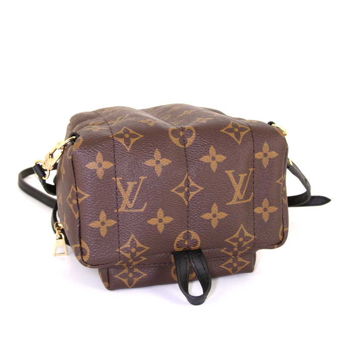 Mochila Louis Vuitton Palm Springs Backpack Mini en lona Monogram marrón y cuero negro - Detail D5