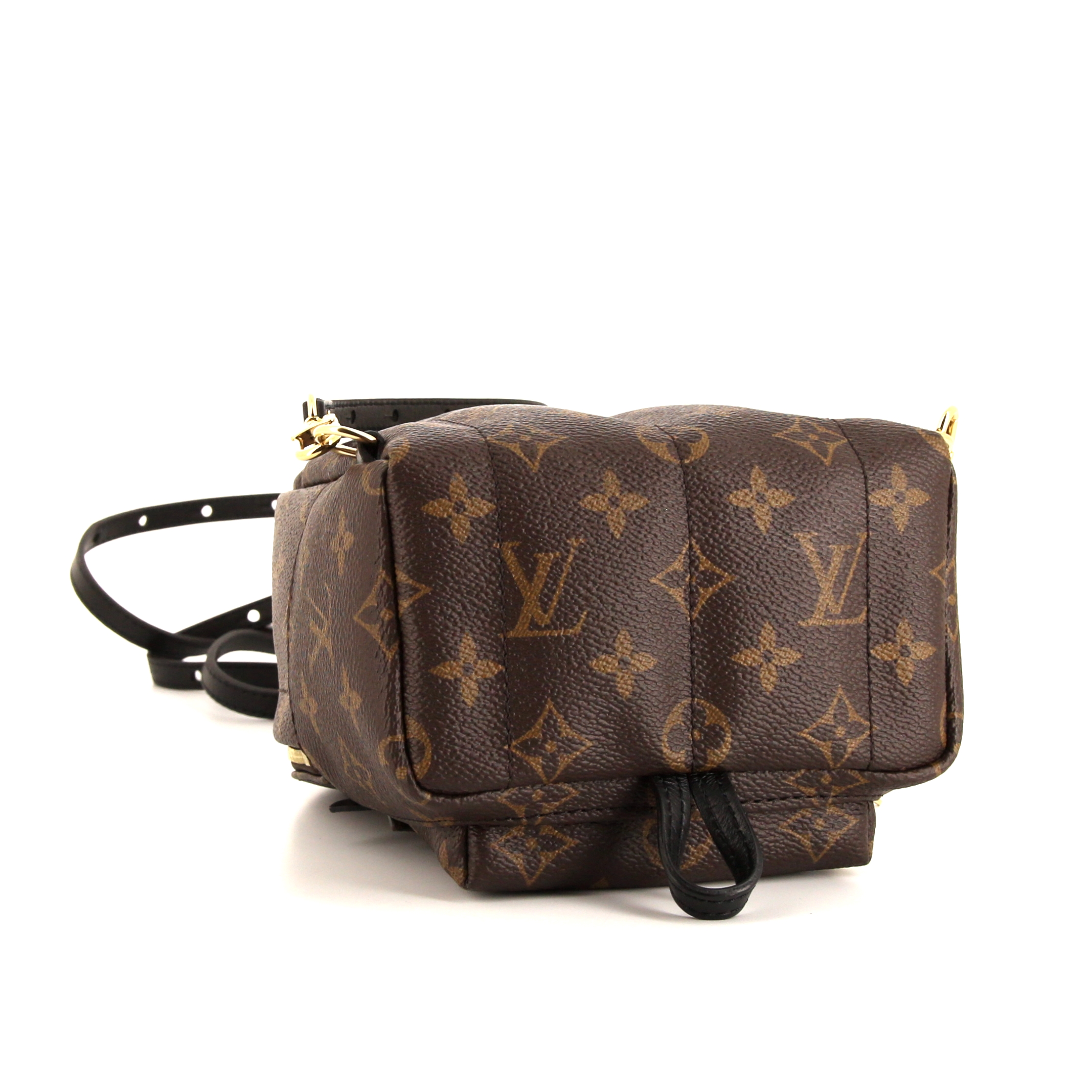 Sac à dos Louis Vuitton Palm Springs Backpack Mini en toile monogram marron et cuir noir - Detail D5