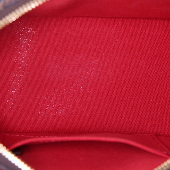 Louis Vuitton Alma BB shoulder bag in ebene damier canvas and brown leather - Detail D3