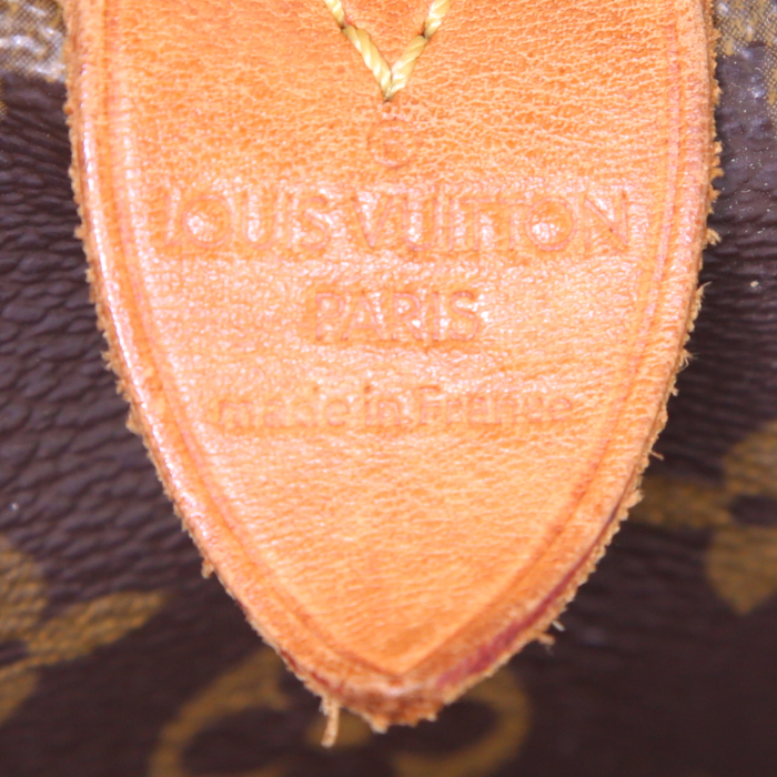 Borsa Louis Vuitton Speedy 30 in tela monogram marrone e pelle naturale - Detail D3