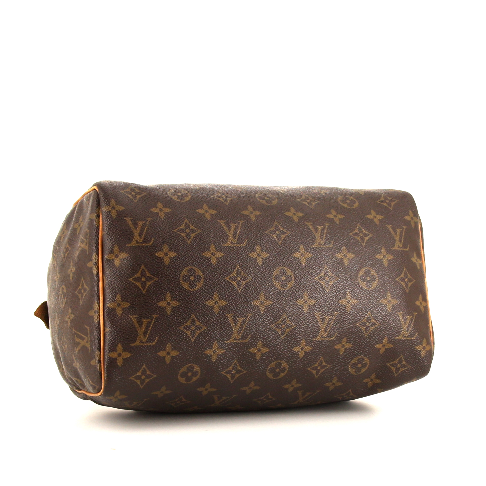 Sac à main Louis Vuitton Speedy 30 en toile monogram marron et cuir naturel - Detail D4