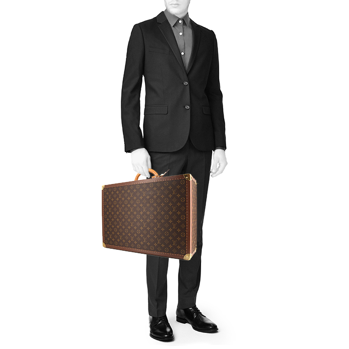 Louis Vuitton Bisten 55 suitcase in monogram canvas and brown lozine (vulcanised fibre) - Detail D1