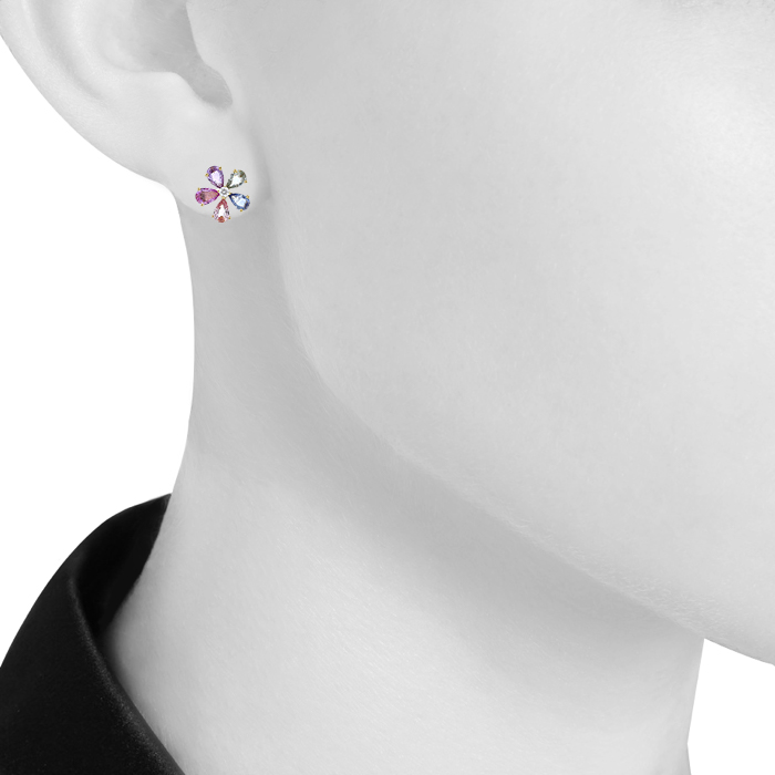 Bulgari Flora small earrings in yellow gold,  diamond and sapphires