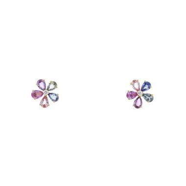 Pendientes Bulgari Flora en oro amarillo,  diamante y zafiros
