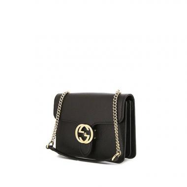 Gucci Interlocking G shoulder bag in black grained leather