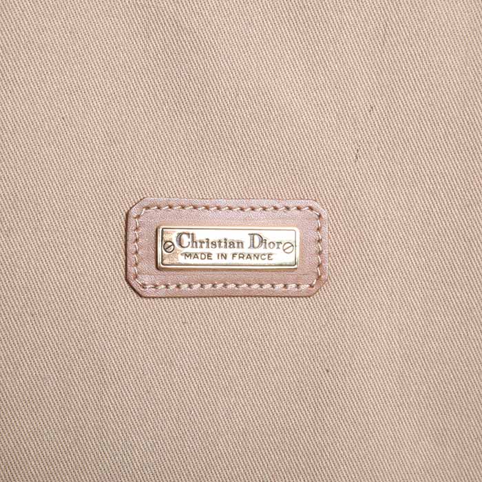 Valise Dior Vintage en toile siglée marron et cuir naturel - Detail D4