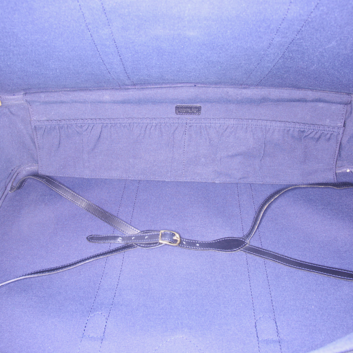 Valise Dior en toile siglée bleu-marine et cuir noir - Detail D2